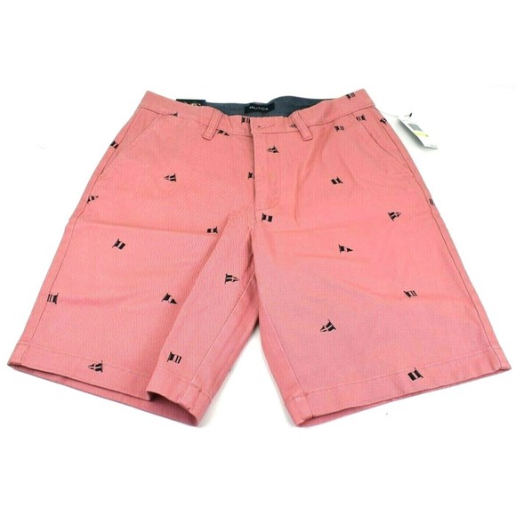Nautica Men's Salmon Stretch Classic Fit Sailing Flags Deck Shorts Size 30 NWT - Picture 1 of 9